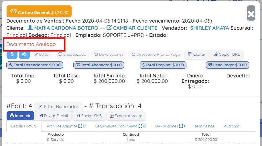 factura anulada